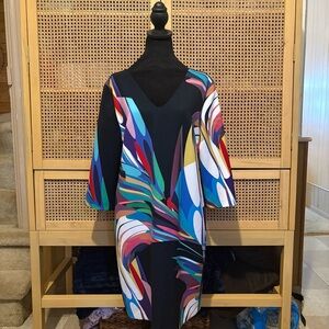 Trina Turk Women's Black Multi Colorful Dress 3/4 Sleeve Size 8 NWT $168